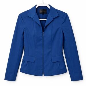 Lafayette 148 New York Blue Zip Front Structured Blazer Jacket Size 6